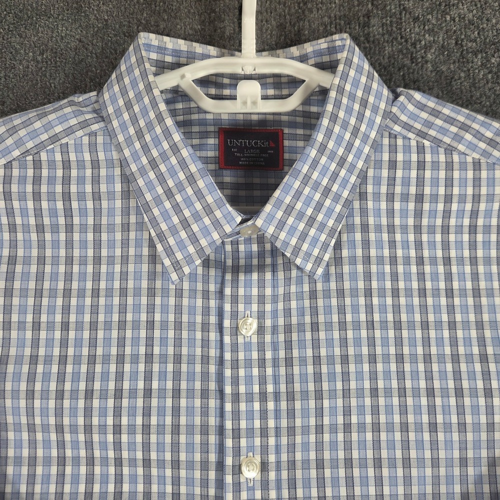 UNTUCKit Shirt Mens L Tall-Wrinkle Free Blue Plaid Button-Down